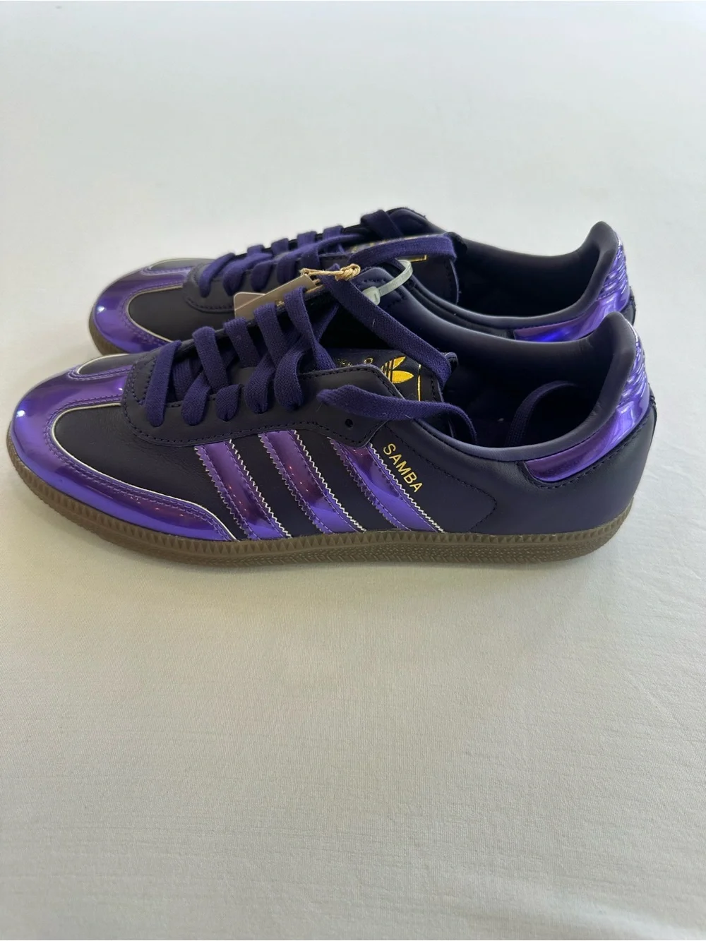 NEW adidas Samba Purple on Purple w/ Gold Trim low cut lace up Sneakers Size 8.5